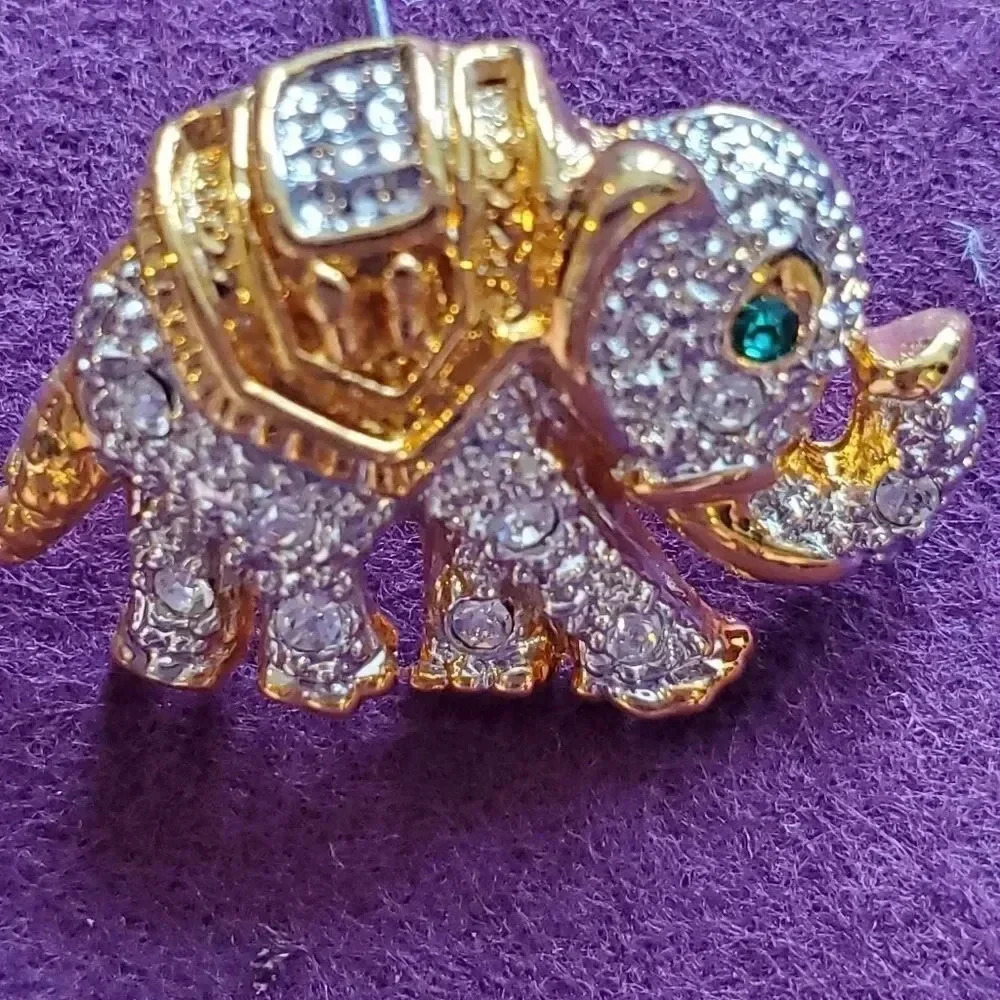 Vintage elephant gold and rhinestone adorned jeweled post earrings